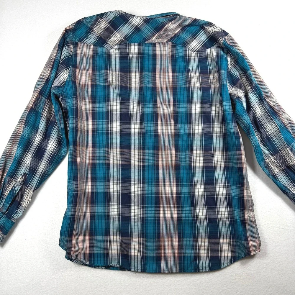 Levis Mens XXL Western Plaid Snap Button Down Shirt Teal Blue 3LYLW0172